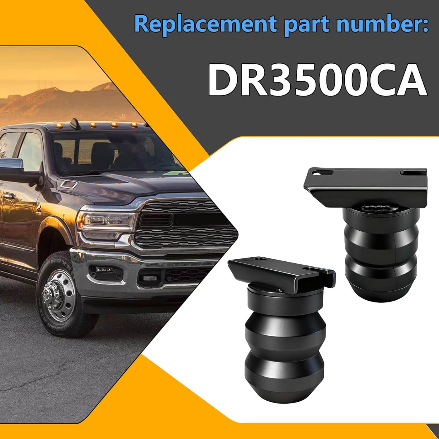 Rear Rubber Helper Suspension Spring Kit Compatible with 2003-2024 Dodge Ram 3500 RWD/4WD Pickups, Load Support Bumper Stop Cushions, Replace OEM DR3500CA