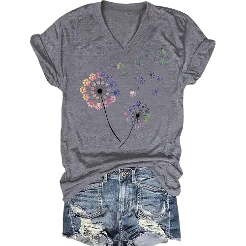 Womens Vintage Flowers V Neck Shirt Boho Floral Wildflowers Graphic Tee Casual Short Sleeve T Shirt