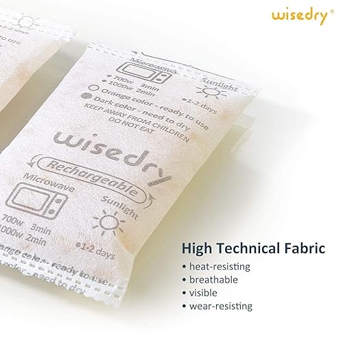 Miniatura 8 de wisedry Paquete de 10 desecantes de gel de sílice de 1.76oz 10 paquetes para microondas, reactivación rápida, absorben la humedad, con cuentas