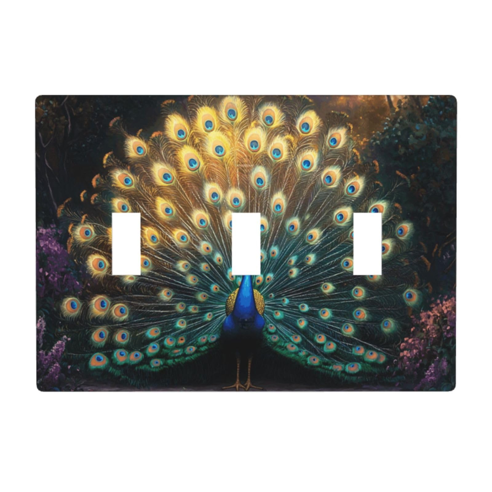 Peacock Displaying Its Iridescent Tail Feathers Light Switch Covers 3 Gang Triple Toggle Wall Plate Switchplate Electrical Faceplate for Bathroom Kitchen Bedroom Decor