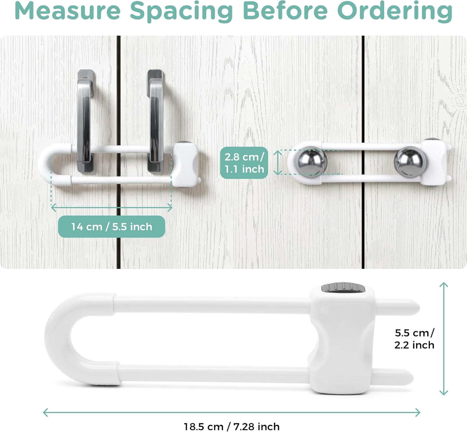 Baby Proofing Cabinets, SKYLA HOMES Sliding Cabinet Locks for kids, Adjustable U-Shaped Child Safety Cabinet Lock for Handles & Knobs, Tool-free Child Proof Latches Lock for Kitchen Bathroom (4 Pack)