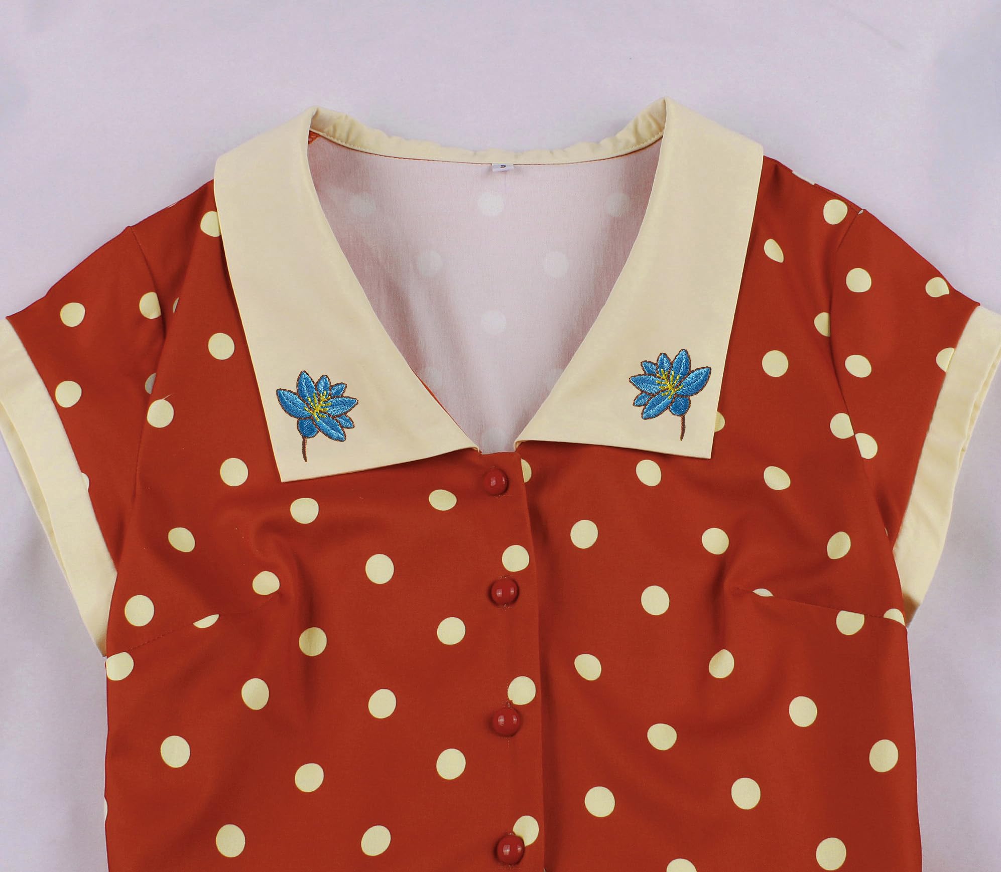 Wellwits Robe Vintage Femme Col Fleur à Pois Bureau Élégante Cocktail