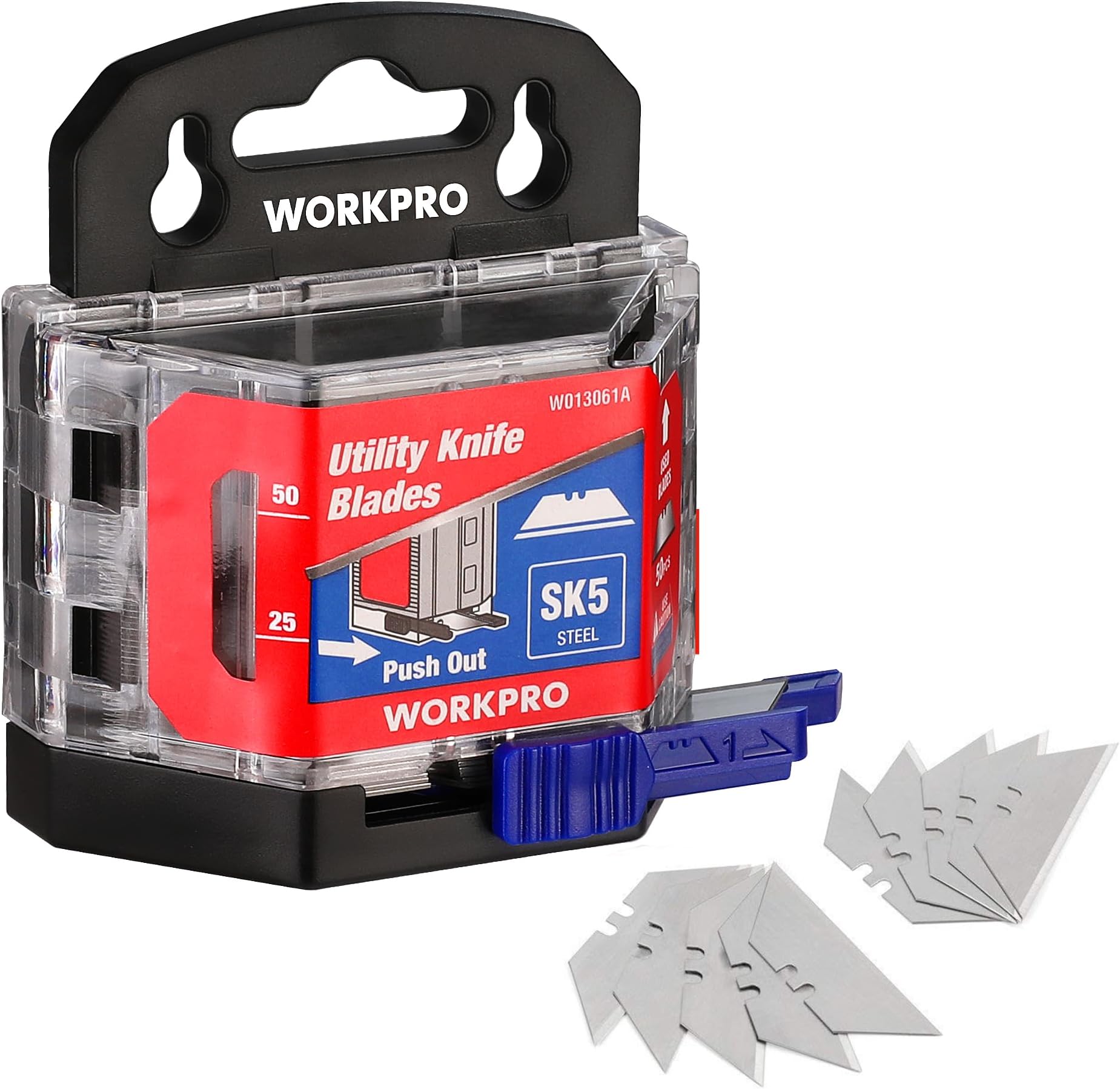 WORKPRO Cutter Replacement Blades, 50 Pieces, Folding Cutter, Utility Knife, Replacement Blade, SK5 Stainless Steel Blade, Storage Case Included
