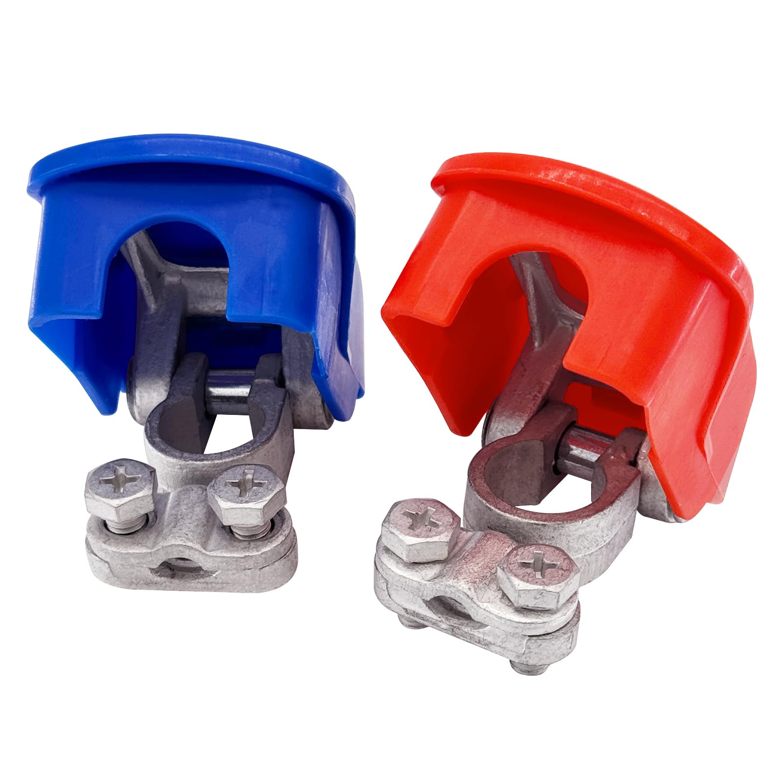 Ampper Brass Heavy Duty Quick Release Top Post Battery Terminal Clamps, Quick Disconnect Battery Terminal Ends with Red and Blue Cover (1 Pair)