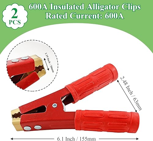 Miniatura 10 de Qjaiune 10 pinzas de cocodrilo aisladas de 50 A, abrazaderas eléctricas de cocodrilo resistentes, cable de repuesto de batería, clips de puente con