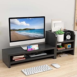 Monitor Stand Riser,wood Computer Monitor Riser,2 Tier Computer Monitor Stands with Two Layer Storage Rack,Wooden Screen Monitor Stand Riser with Storage Organizer.Black Monitor Risers Stand Compatible Computer,Desktop,Laptop
