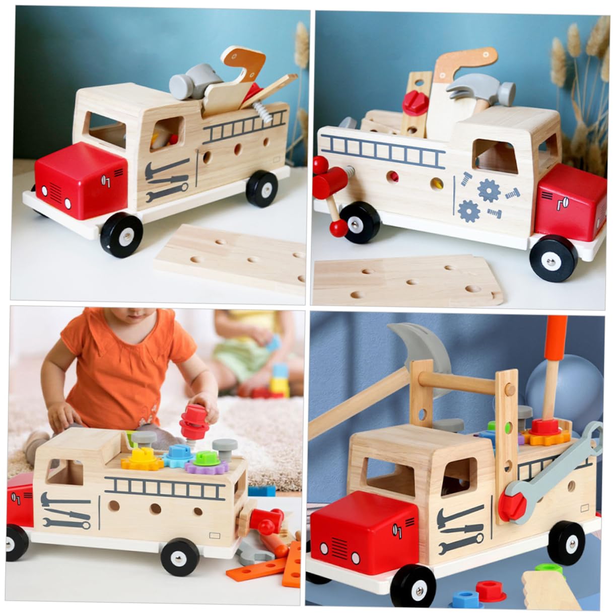 Holz Werkzeugkoffer Set für Kleinkinder Pädagogisches Lernspielzeug mit Schrauben Fördert Feinmotorik Rollenspiel Sicher und Vielseitig für Jungen und Mädchen