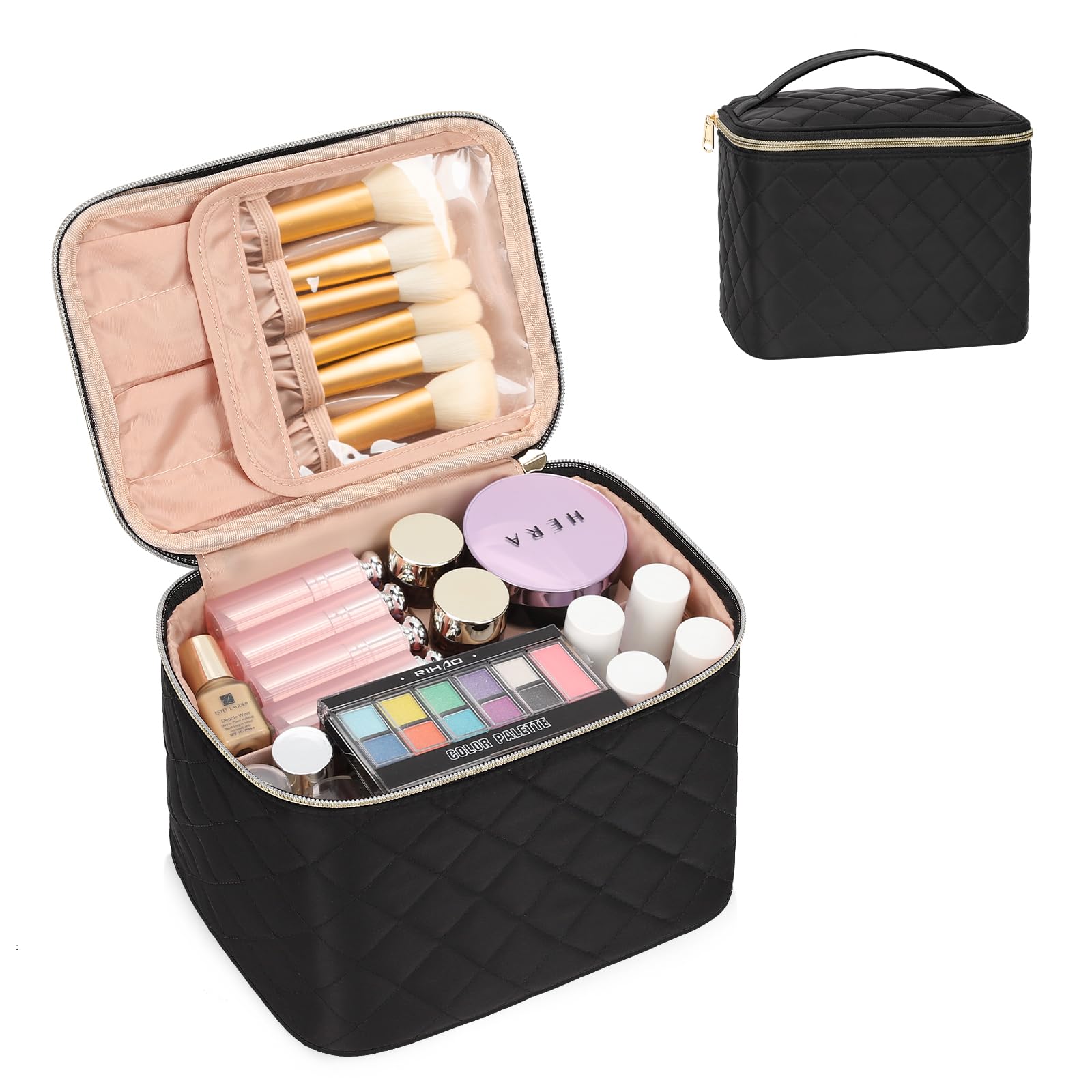 OCHEALMakeup Bag, Large Capacity Travel Make Up Bag for Cosmetics Vertical Storage,Toiletry Bag for Skincare Makeup Organizer Bag-Nylon Black