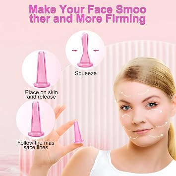 Silicone Cupping Therapy Set, 8 Pcs Face Cupping Set for Face and Eyes Cupping Massage, Face Cupping Set Silicone Cup with Peeling Brush for Face Neck Skin (Small Medium Large, Pink)