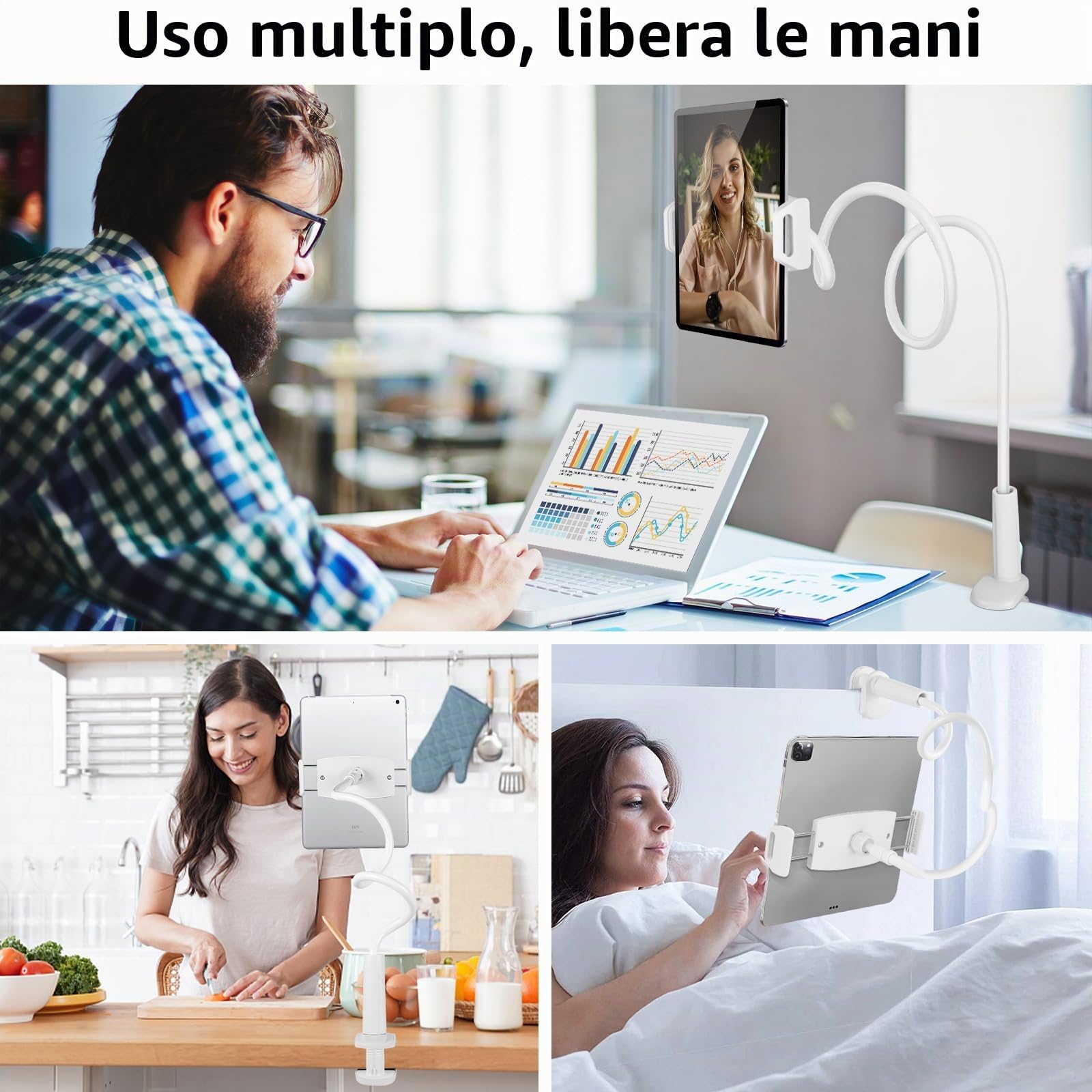 Uniwersalny Regulowany Stojak na Tablet Czemo Supporto Collo Oca, iPad/iPhone 4-11 cali, Biały