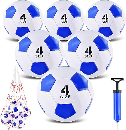ELKCIP Paquete de 6 pelotas de fútbol clásicas desinfladas tamaño 345 con bomba y bolsa de malla para interiores y exteriores, césped,