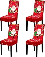 Vista 35 de Fundas de Silla de Navidad, Juego de 4 Fundas Elásticas para Sillas de Comedor, Protectores de Silla para Decoración de Navidad/Decoración del Hogar