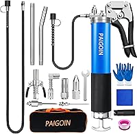 PAIGOIN 8000 PSI Heavy Duty Grease Gun Kit: 14oz Pistol Grip with Flex Hoses, Couplers, Adapters & Needles