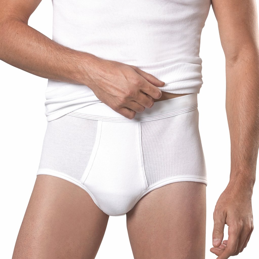 con-ta- 5er Spar-Pack Herren Slip/Unterhose Doppelripp mit Eingriff - 100% supergekämmte Baumwolle - Weiß Trockner geeignet (5/M, 5 X Weiß)