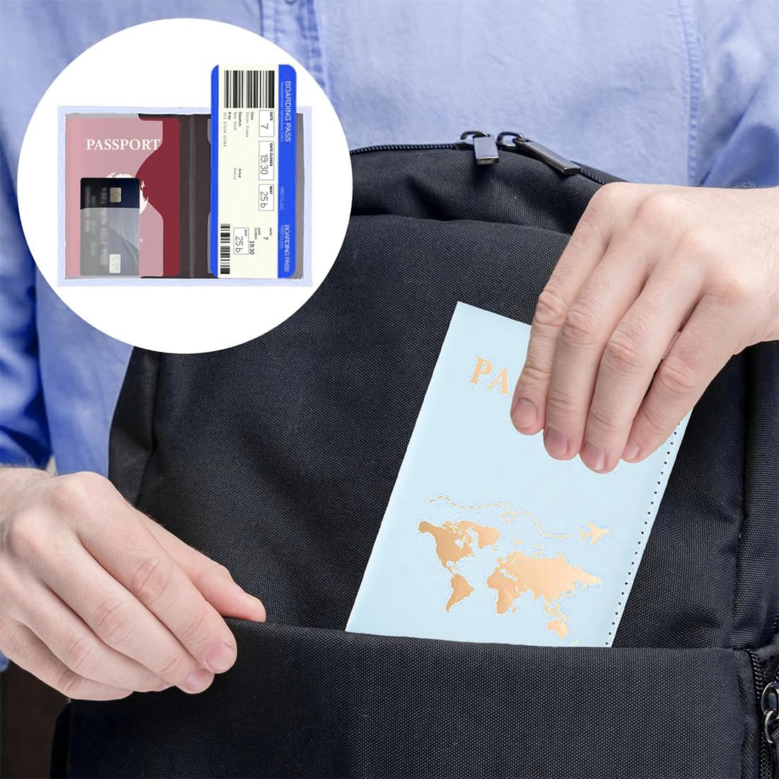 Porta passaporto da 2 pezzi, Portapassaporto in pelle PU, Portapassaporto da viaggio per passaporto, carta di biglietto, carte d'imbarco, carta di credito