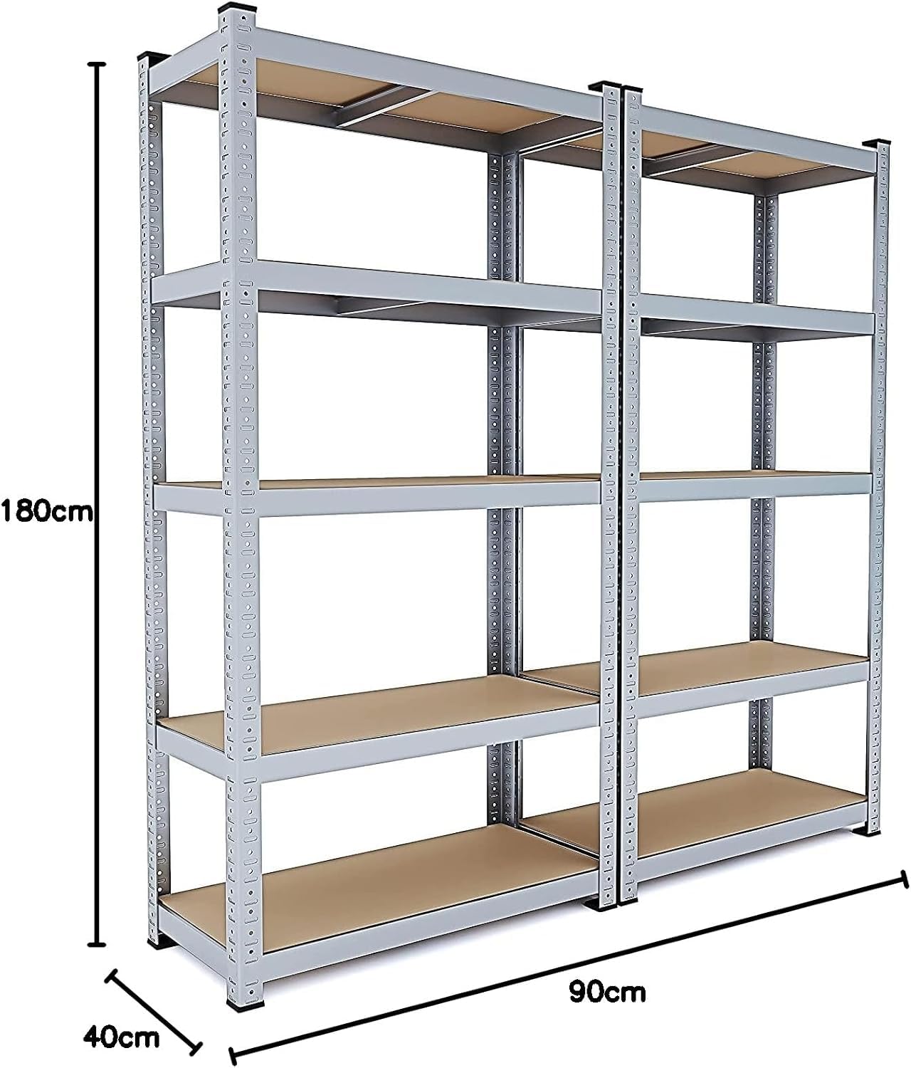 2 Półki Metalowe I MDF Półki o wysokim przepływie do 875 kg Z 5 Regulowanymi Półkami Idealny Do Garażu Warsztat Piwnica Szopa Magazyn Modułowa Projekt 180 x 90 x 40 cm