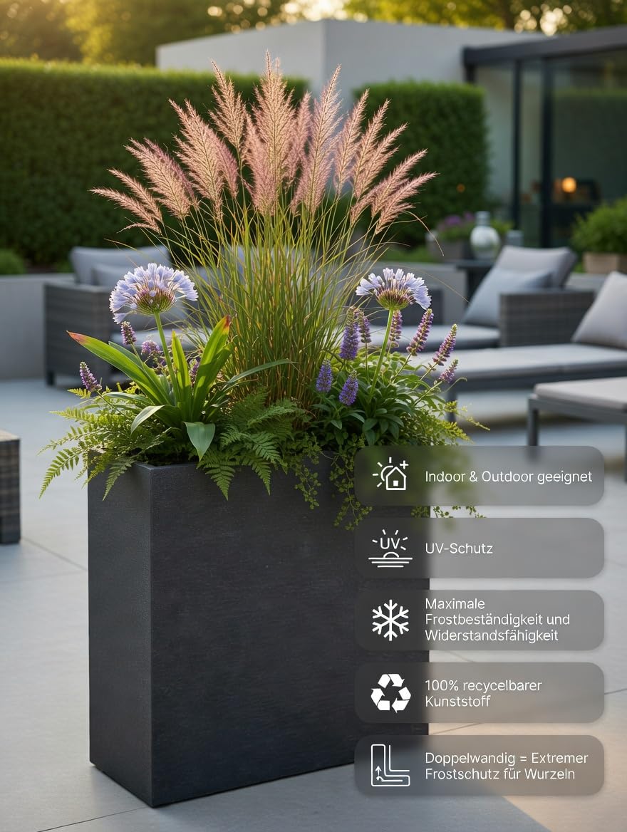 Pflanzwerk® Pflanzkübel Divider Anthrazit Kunststoff BESTPREIS *Größe auswählbar* *Frostbeständiger Blumenkübel* *100% ÖKOLOGISCH* *2 Jahre GARANTIE* *Qualitätsware*