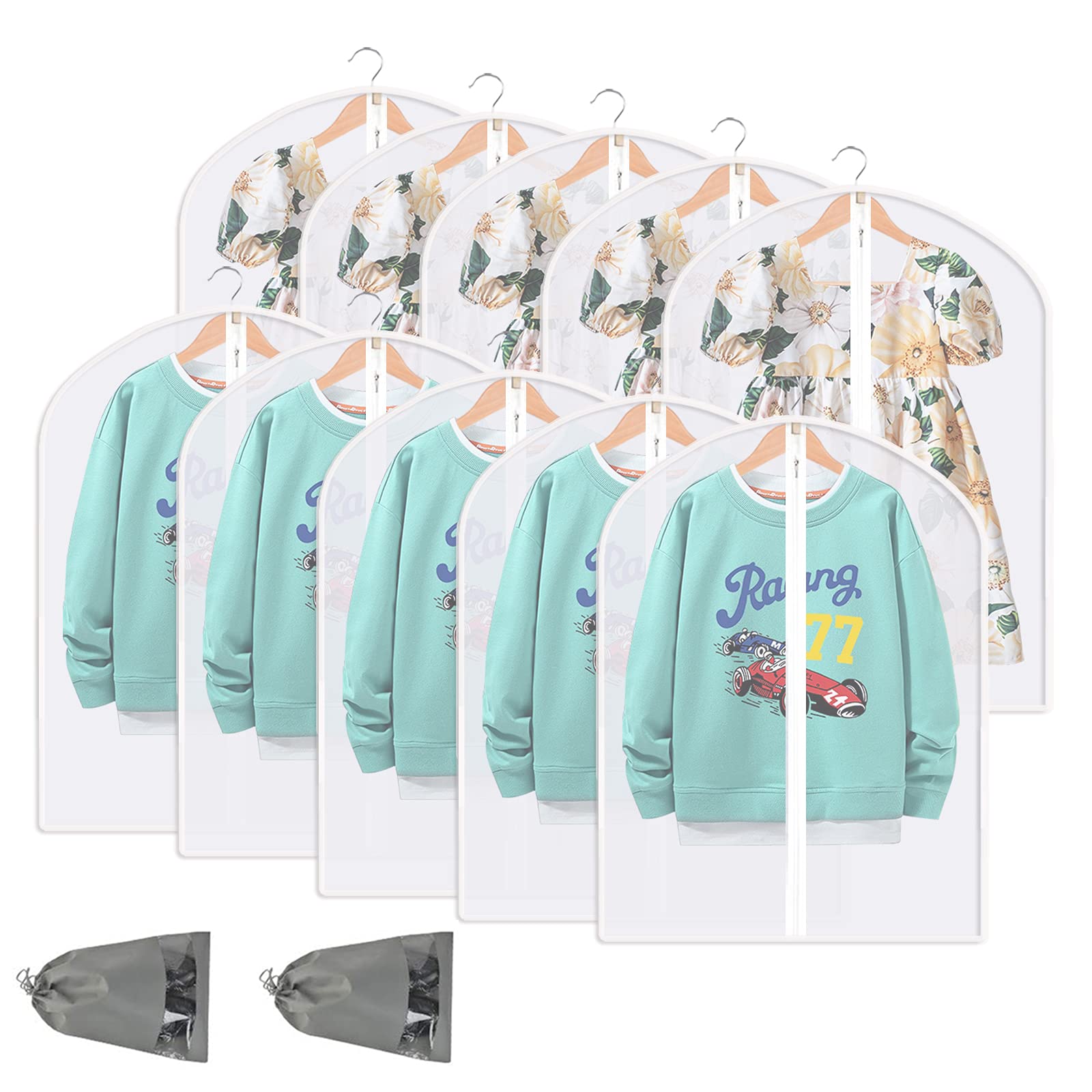 PerberPerber 31" Garment Bags for Hanging Clothes, 10 Packs Suit Bags for Closet Storage, Plastic Waterproof Suit Cover Bags with Zipper for Coats, Shirts (Set of 10)