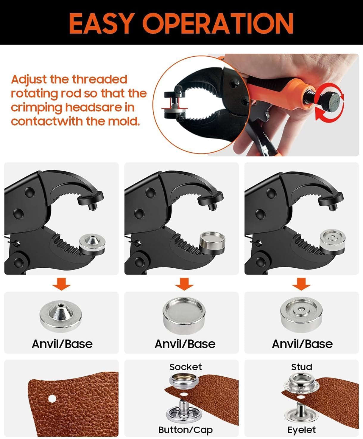 Snap Installation Tool, Snap Setter Tool Includes 80 Sets 15mm Snaps for Boat Cover, Replacing Metal Snaps, Repairing Boat Covers, Canvas, Sewing, Tar and 40 Sets Screw snap Combo Set Sliver