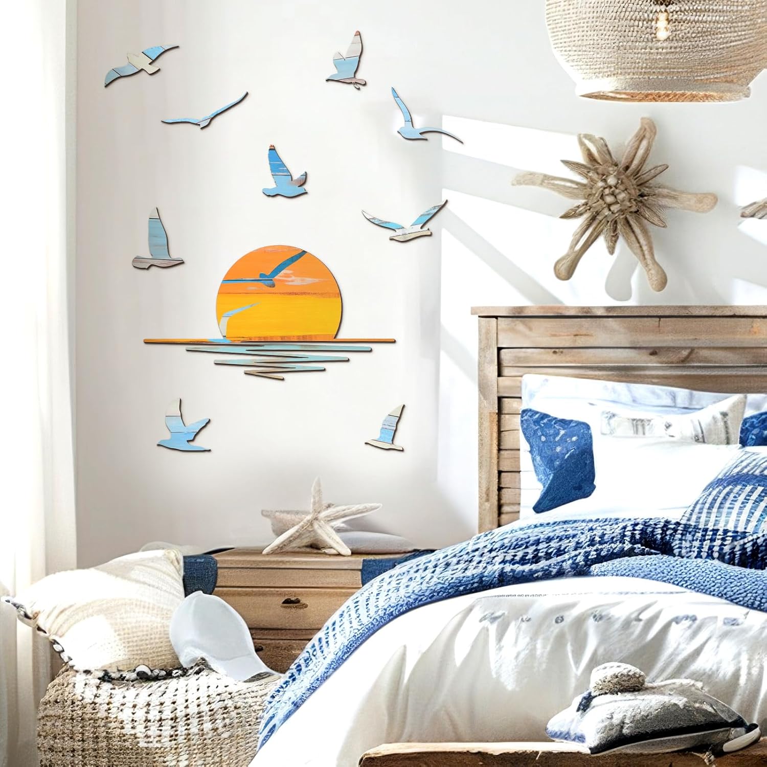 Wesiti 10 Pcs Wooden Seagull Wall Decor Sunrise Coastal Nautical Wall Art