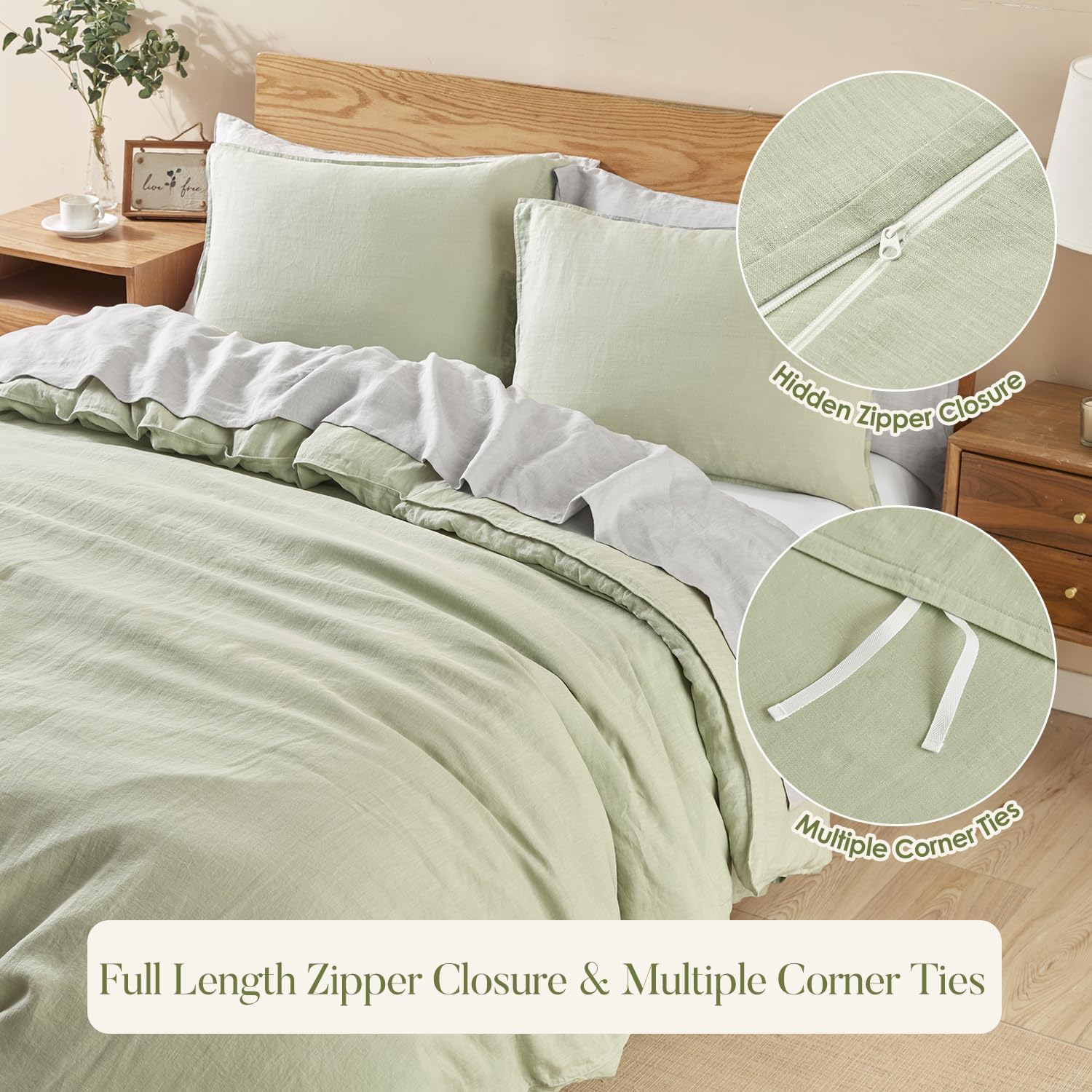 DAPU 100% French Linen Duvet Cover 3Pcs Set, 170GSM Linen Bedding, King image 4