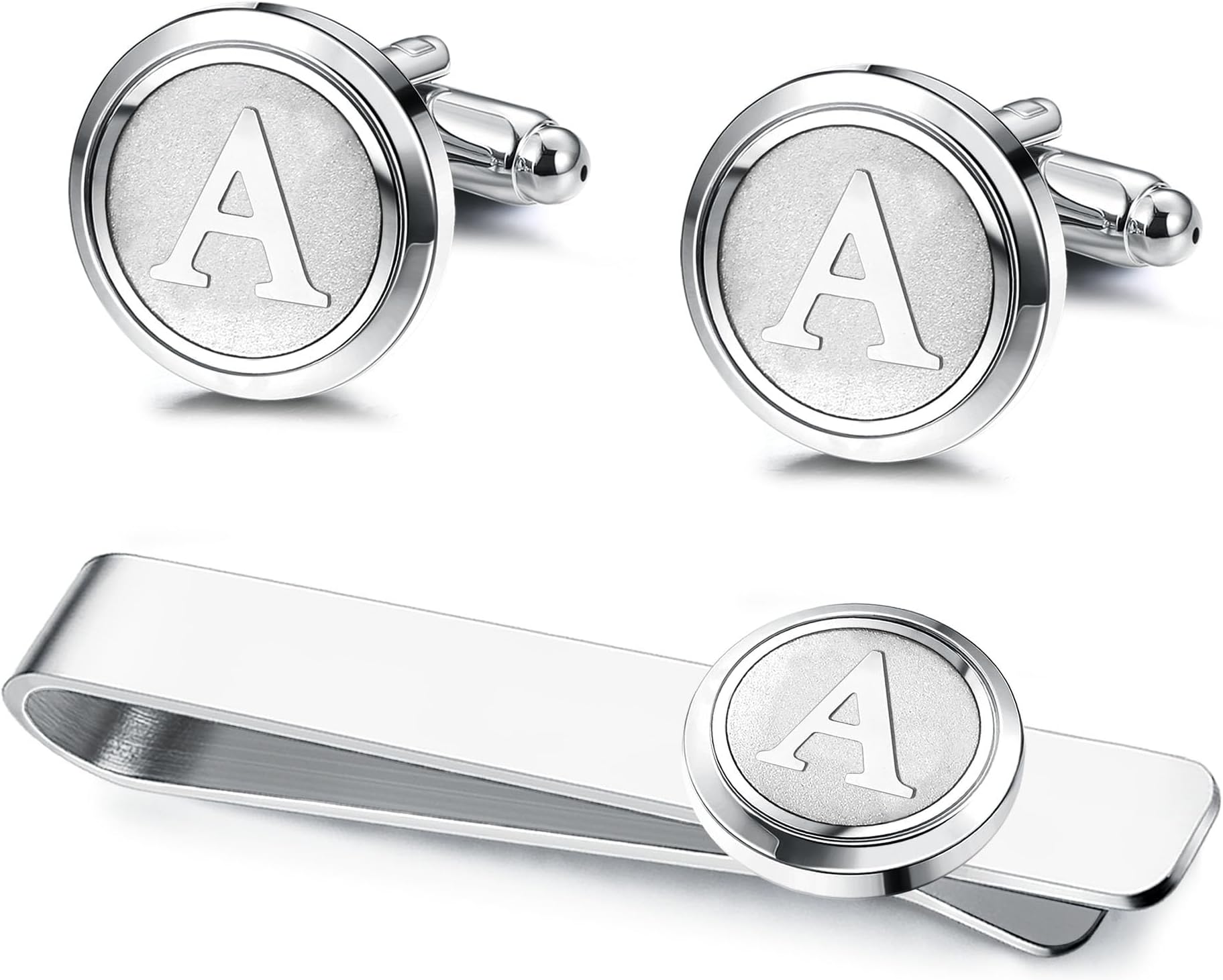 Kakonia2Pack Tie Clips Cufflinks Cuff Link Set for Men Long Styles Mens Tie Clip Skinny Tie Bar Clip Set for Business Wedding Personalization 26 Letters
