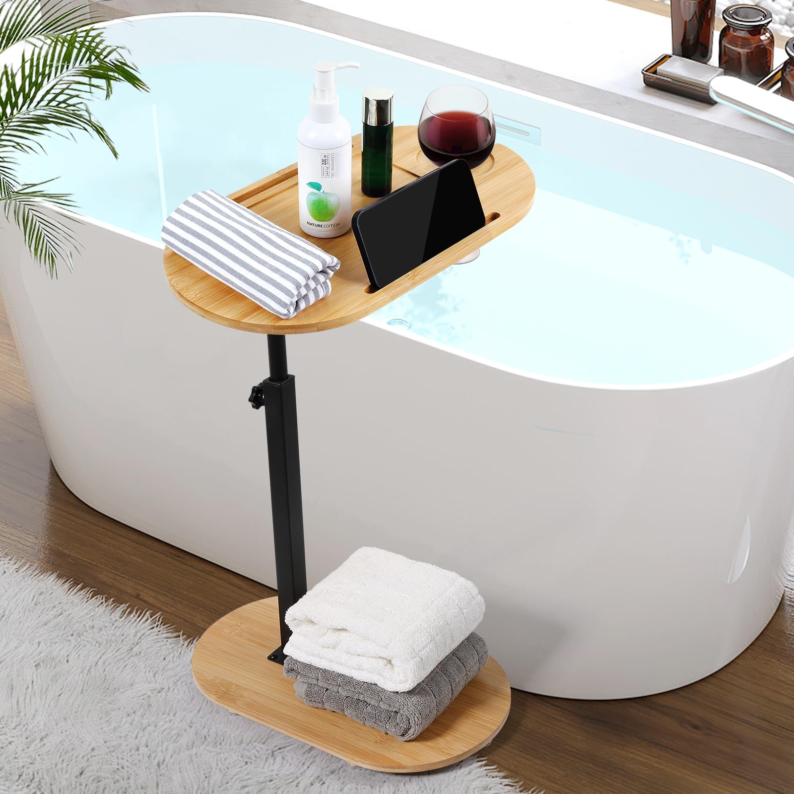 Badewannen Beistelltisch C Form, Beistelltisch Höhenverstellbar Klein, Badewanne Bambus Tablett, Untertisch Für Couch Und Bett, Modern Mobiler Kaffeetisch Side Table Für Wohnzimmer Und Schlafzimmer Küche, Haushalt & Wohnen