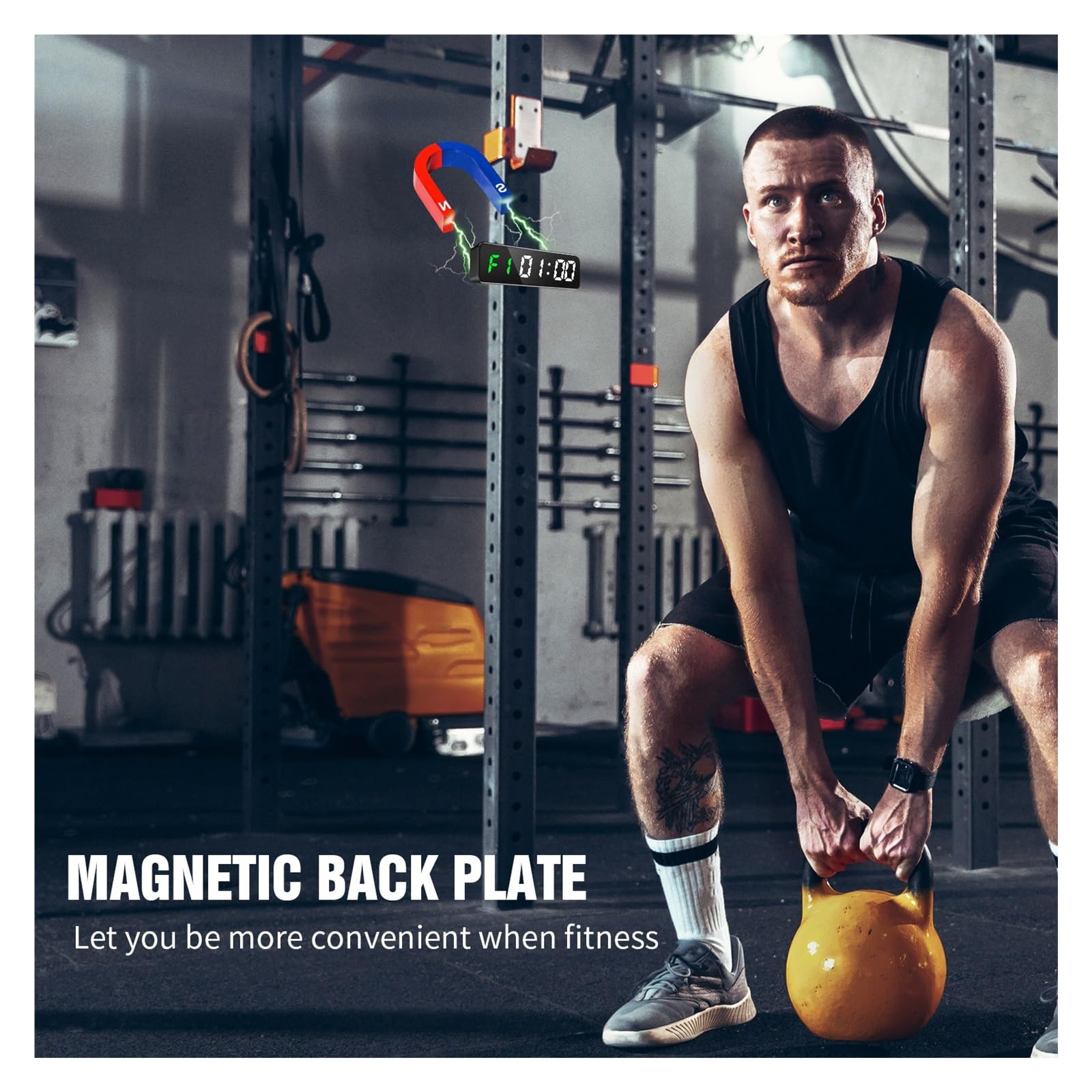 Countdown Timer, Mini timer da palestra da 1 pollice 5,1 "X1,5''x0,9'' Super portatile LED Intervallo di allenamento Orologio da allenamento Conto alla rovescia Cronometro fitness