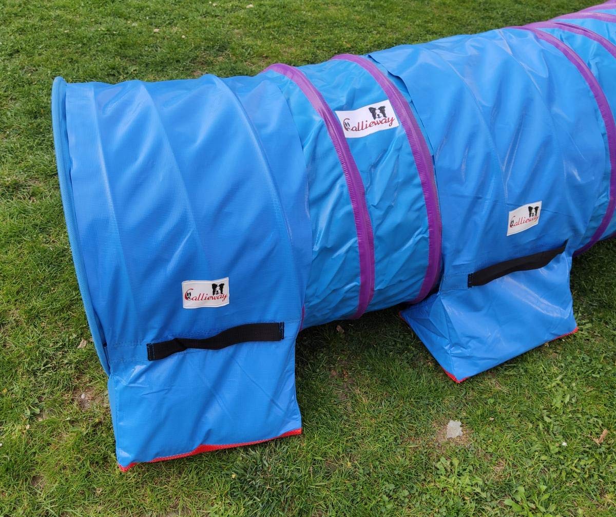 Callieway Premium Dog Agility Tunnel Sandsack - (2er Pack) blau mit Gumminoppen Stoppermatte für Agility Tunnel mit 60cmØ (ohne Tunnel) (blau)