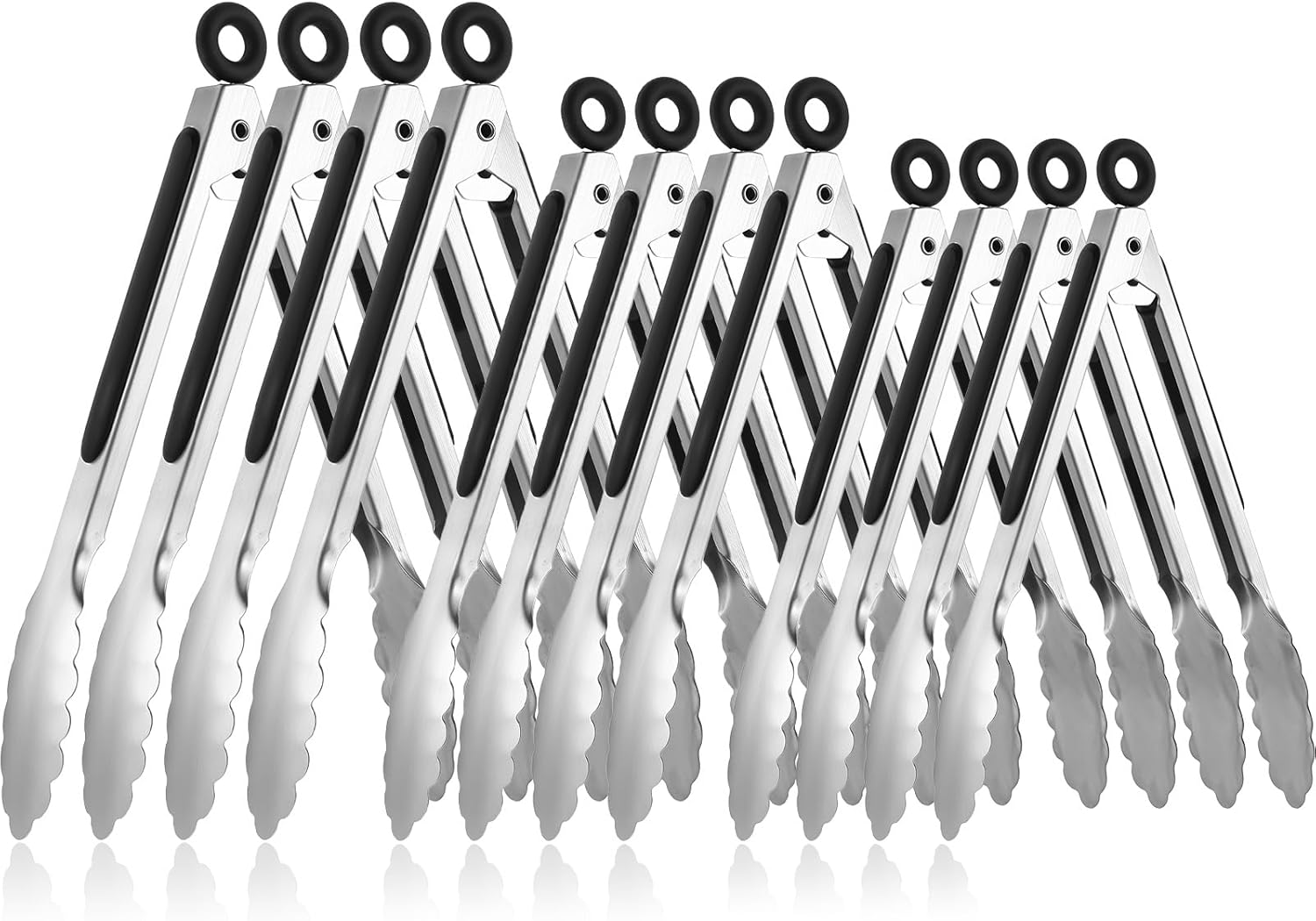 12 Pcs Serving Tongs for Cooking, 7" 9" 12" Heavy Duty Stainless Steel Lockable Kitchen Salad Tongs Small Grill Tong for Food, BBQ, Toaster, Non-slip Grip