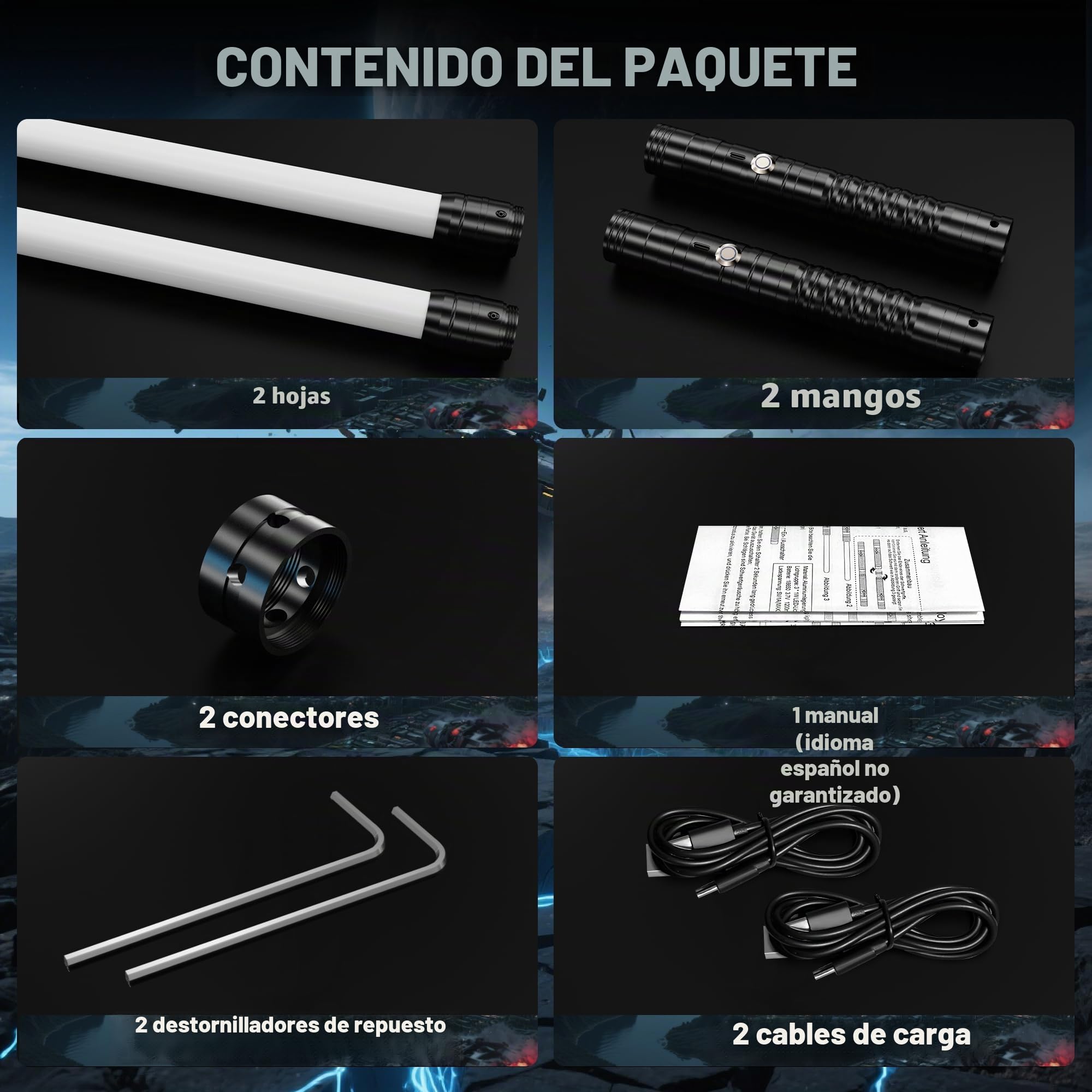 Sable Láser-2 Piezas para Niños, Sable de Luz RGB con 15 Colores, Recargable USB-C,4 Modos de Duelo, Sables Conectables de Metal - Juguete de Cosplay para Películas, Hallowee (2PC Negro 78cm)