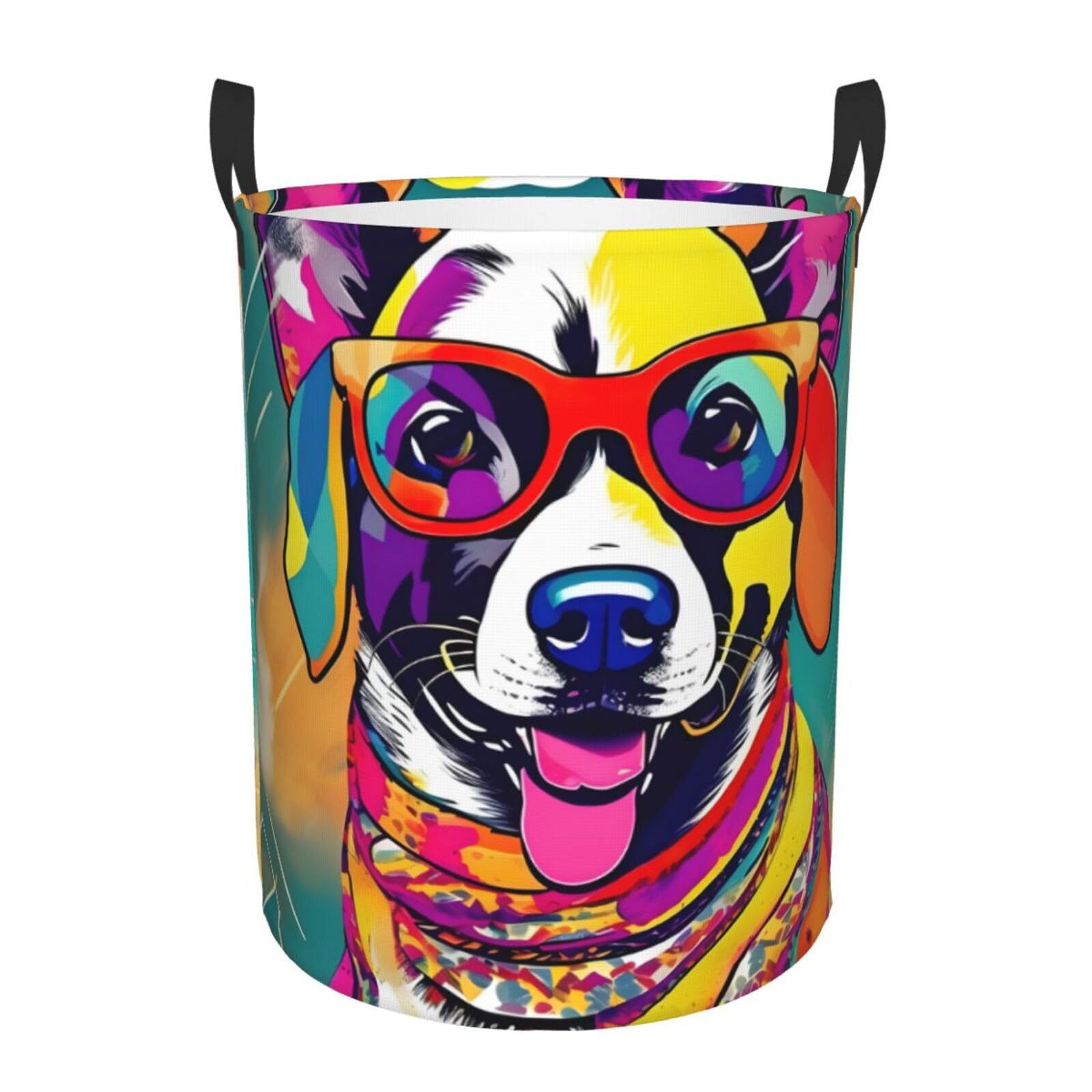 S Collapsible Round funny dog Print Laundry Hamper