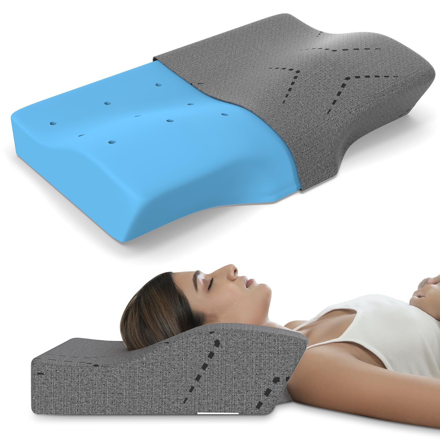 MY ARMOR Cervical Pillow for Neck Pain | 2 Years Warranty | Grey
