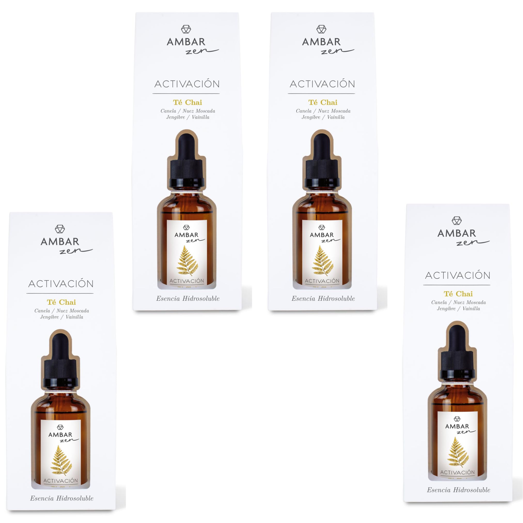 Esencia Hidrosoluble Te Chai Aromaterapia para Difusores y Humidificadores Aroma Canela 50 ml Pack de 4