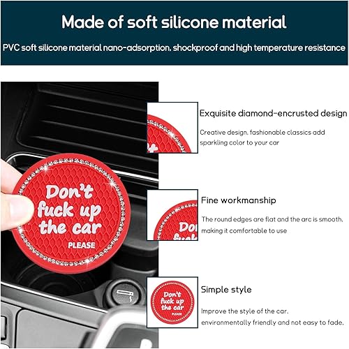 Miniatura 4 de 2 posavasos brillantes para automóvil, 2.75 pulgadas, antideslizantes, con inserción automática, tapete de cristal con diamantes de imitación,