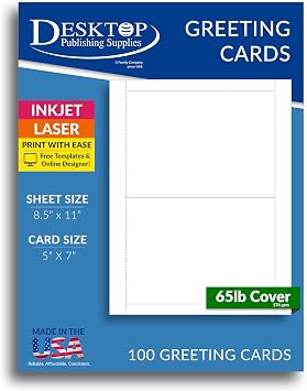 100 Sheets 5" x 7" Print to The Edge Greeting Cards - 65lb Cover - Inkjet & Laser Printer Compatible - Full Bleed Layout