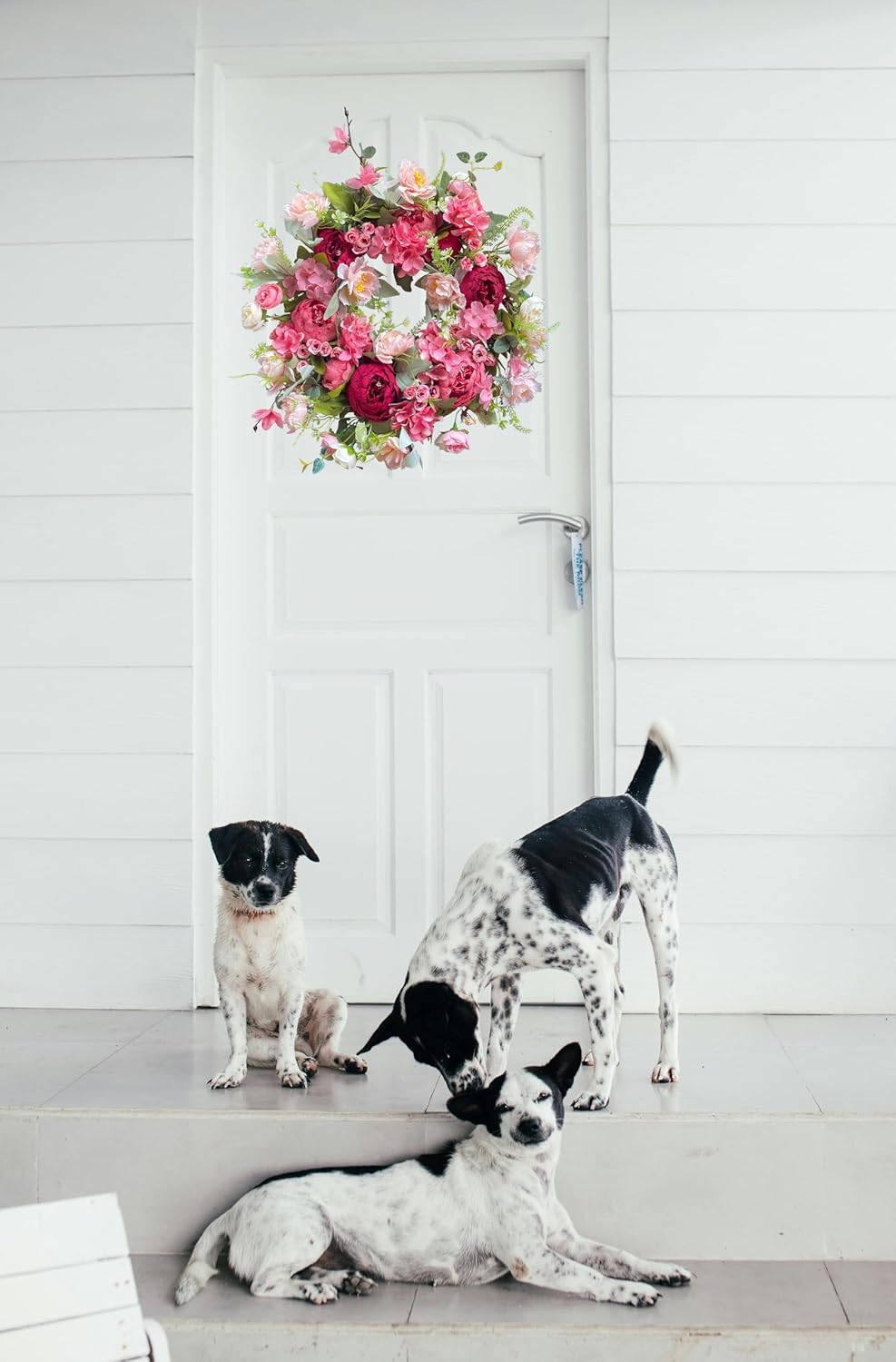 18 Inch Spring Wreaths for Front Door, Artificial Peony & Hydrangea Floral Front Door Wreath Outside Pink Floral Door Wreaths for Front Door Outside with Grapevine, Decorative Handmade (Pink)