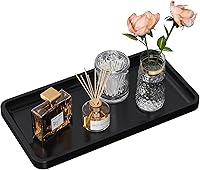Weenson Bamboo Bathroom Vanity Tray Black - Non-Slip Countertop Organizer for Toilet Perfume Dresser 11.4x6.1 Decorative Tray