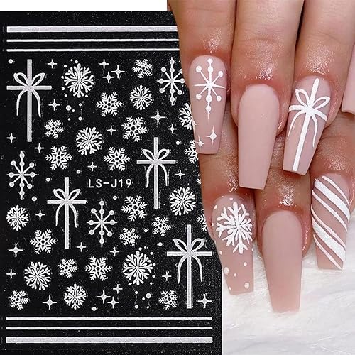 Miniatura 7 de 6 hojas de calcomanías de arte de uñas de copo de nieve plateado con purpurina en 3D calcomanías autoadhesivas de Navidad para invierno diseño de