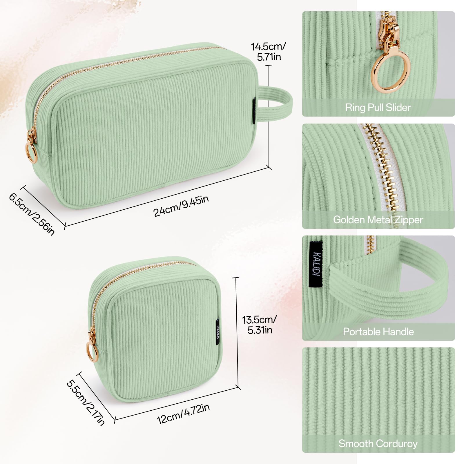 KALIDI Makeup Bag for Women Corduroy Make Up Pouch with Metal Ring Zipper Portable Cosmetic Organizer Travel Toiletry Make-up Bag for Handbags - Image 2