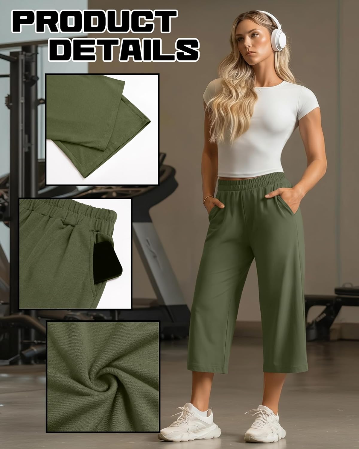 3 Pack Women's Wide Leg Capris Loose Cropped Yoga Pants Elastic Soft Sweatpants Capri Trousers with Pockets - Image 5