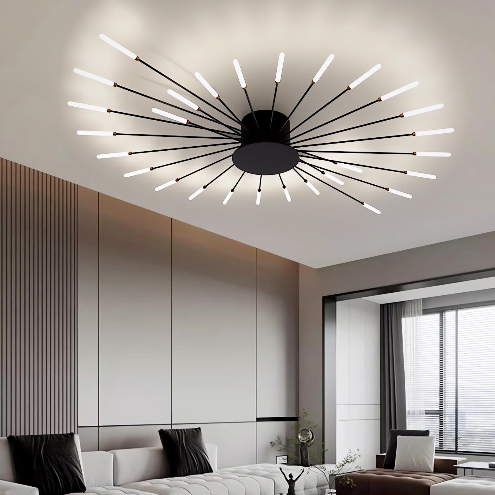 QYSMGS LED Ceiling Light Modern Dimmable Ceiling Lamp Flush Mount Gold/Black Design with Remote Control for Bedroom Living Room Dining Room Office Energy Efficient Lighting (28,Black)
