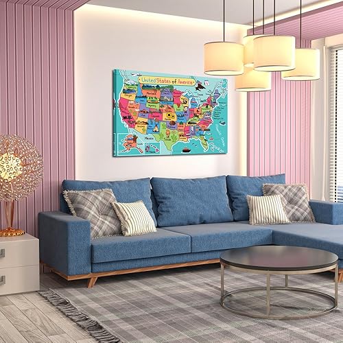 Miniatura 3 de Kreative Arts Póster de mapa de Estados Unidos de América para niños, impresiones artísticas en lienzo estirado para pared, galería, impresión