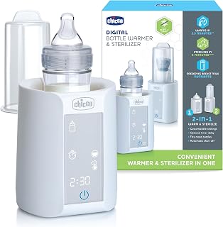 Chicco Digital 2-in-1 Bottle Warmer & Sterilizer: Warms Breast Milk, Formula & Food Jars, Kills 99.9% Germs, 4 Modes, Touchscreen, Auto Shut-Off