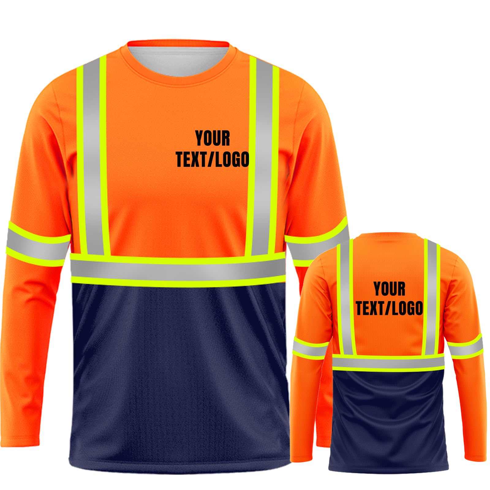 YOWESHOP High Visibility Custom Safety Shirts for Men?Long Sleeve Crewneck T-Shirt?S Orange-Blue5