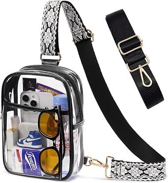 3 Pockets Clear Bag for Stadium Events with 2 Long Straps Sling Backpack Fanny Pack Concert Crossbody Purses for Women
