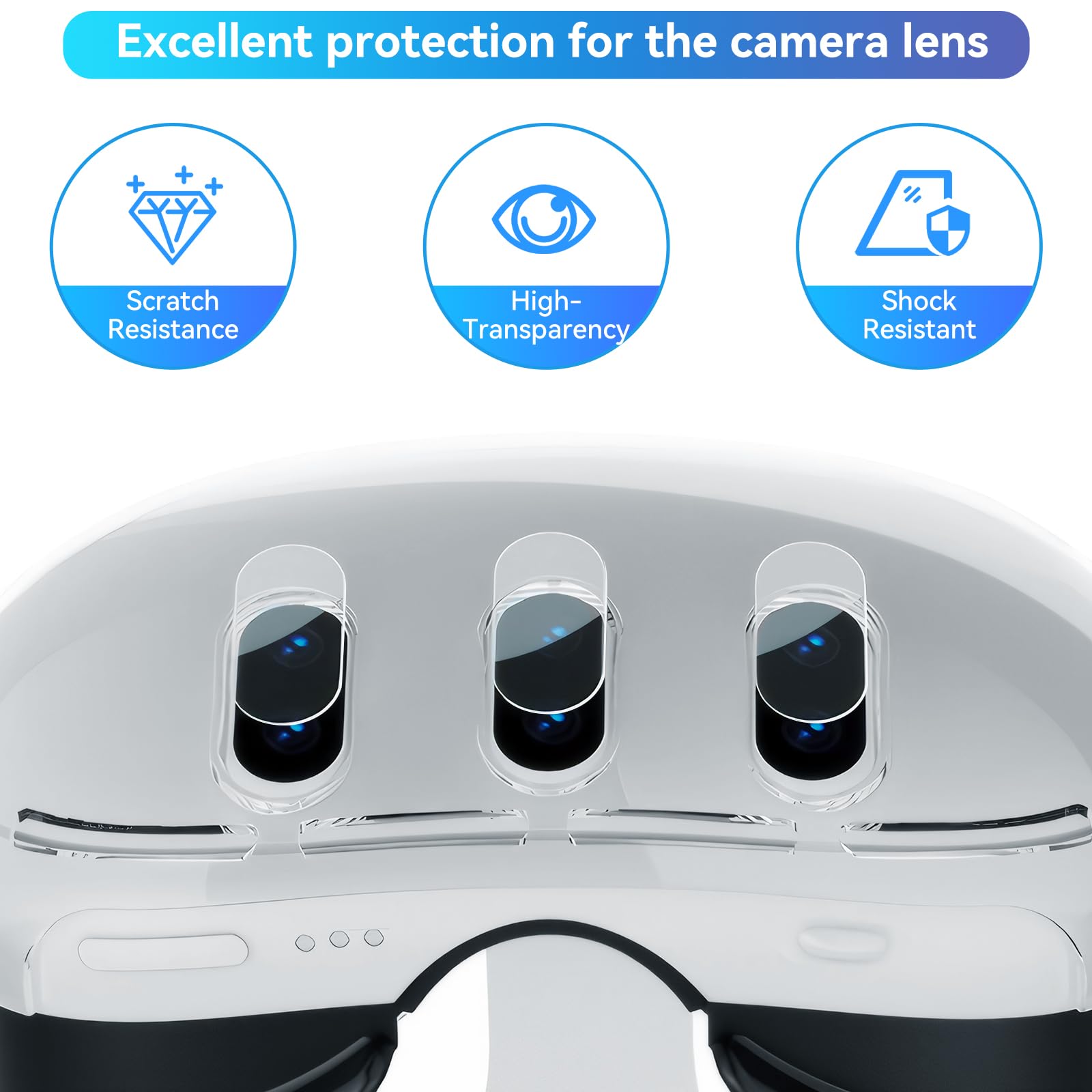 Schutzhülle Kompatibel mit Meta Quest 3, für Meta Quest 3 stoß- und kratzfeste Hülle hochtransparente Hülle mit 1 x Headset-Abdeckung 3 x Kameraobjektiv aus gehärtetem Glas 4 x Joystick-Kappen
