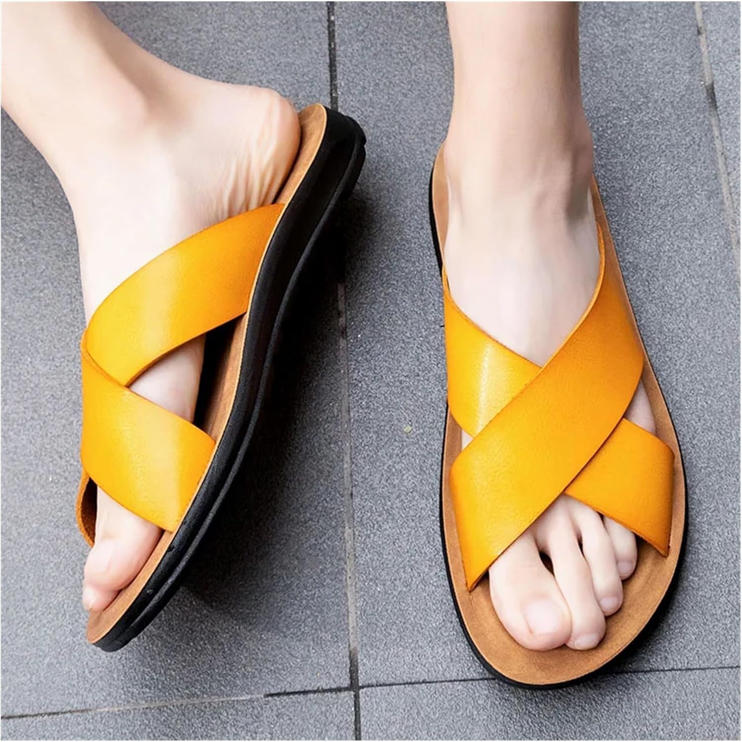 シューズ スリッパ メンズ ビーチ 夏 Lサイズ 38-47 フラットボトム ヘリンボーン サンダル スリッパ(B、47)