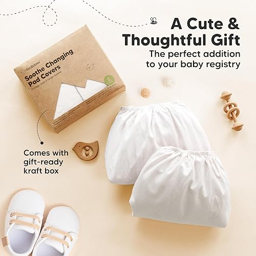 Miniatura 9 de Paquete de 2 fundas orgánicas para cambiador para niñas, niños, neutros, 100% algodón, suaves para cambiador de pañales de bebé, forro de