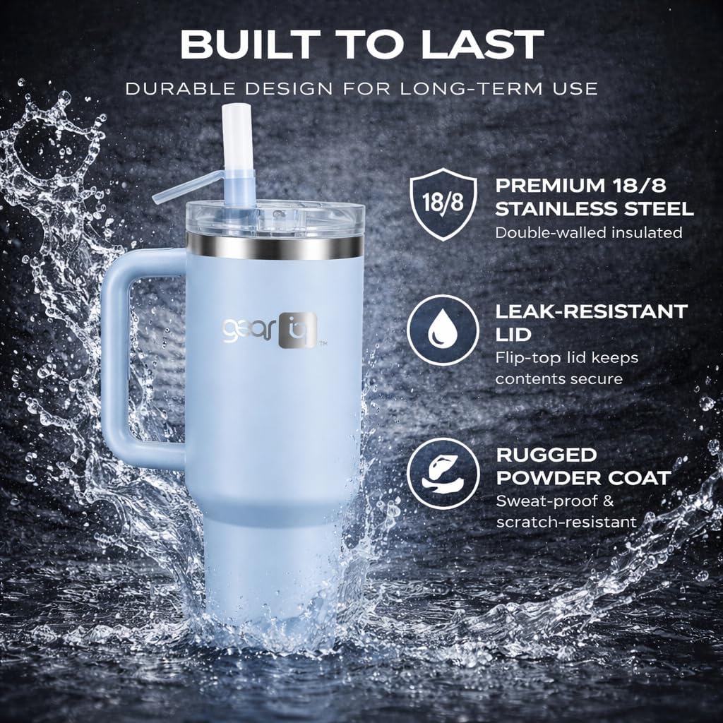 40 oz Insulated Tumbler with Handle & Straw Leak proof lid, Stainless Steel Vacuum Insulated Travel Mug, Cupholder Friendly Large Tumbler for Hot & Cold Drinks